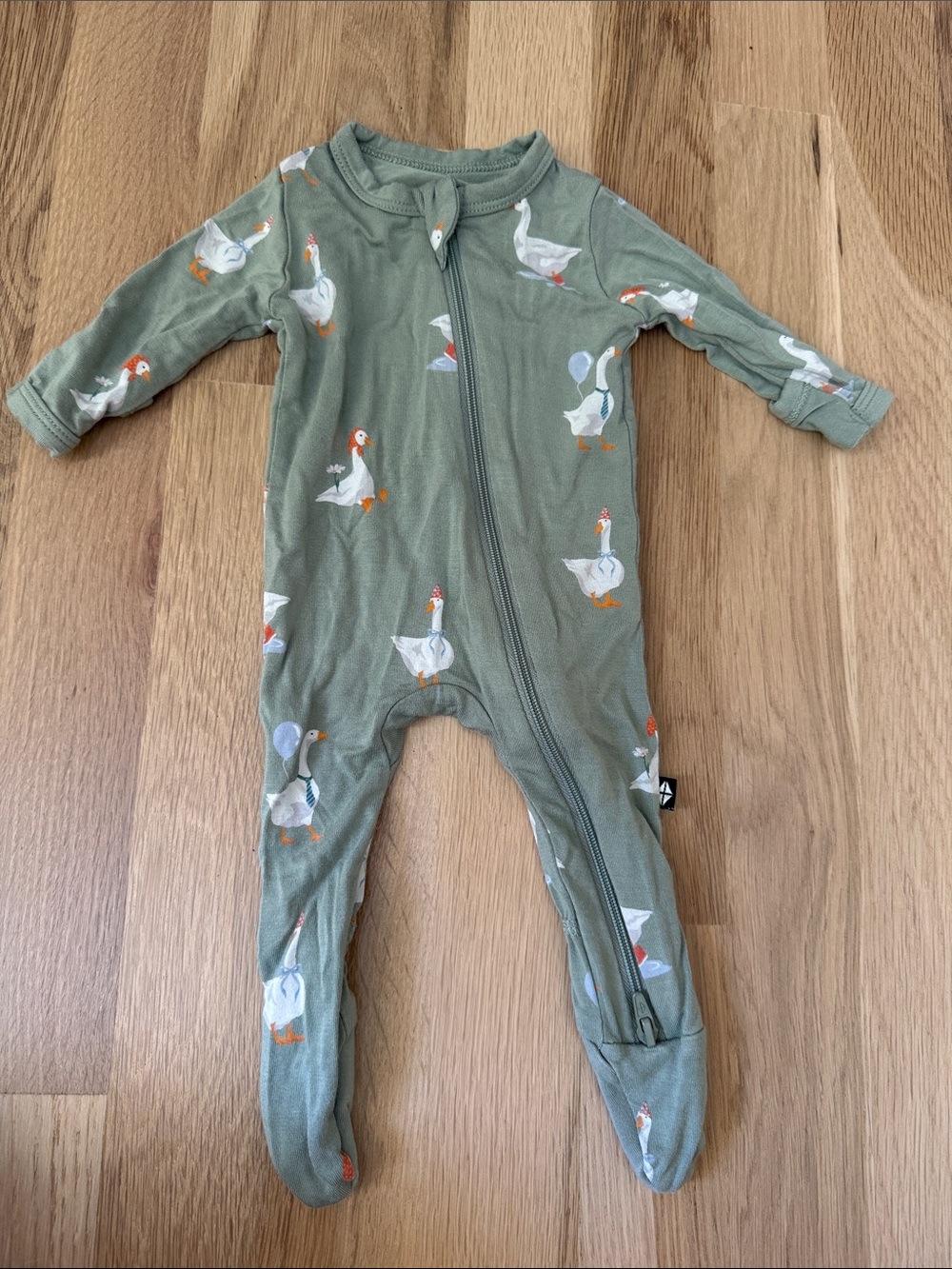 Kyte BABY Olive Green Goose-Print Footed One-Piece